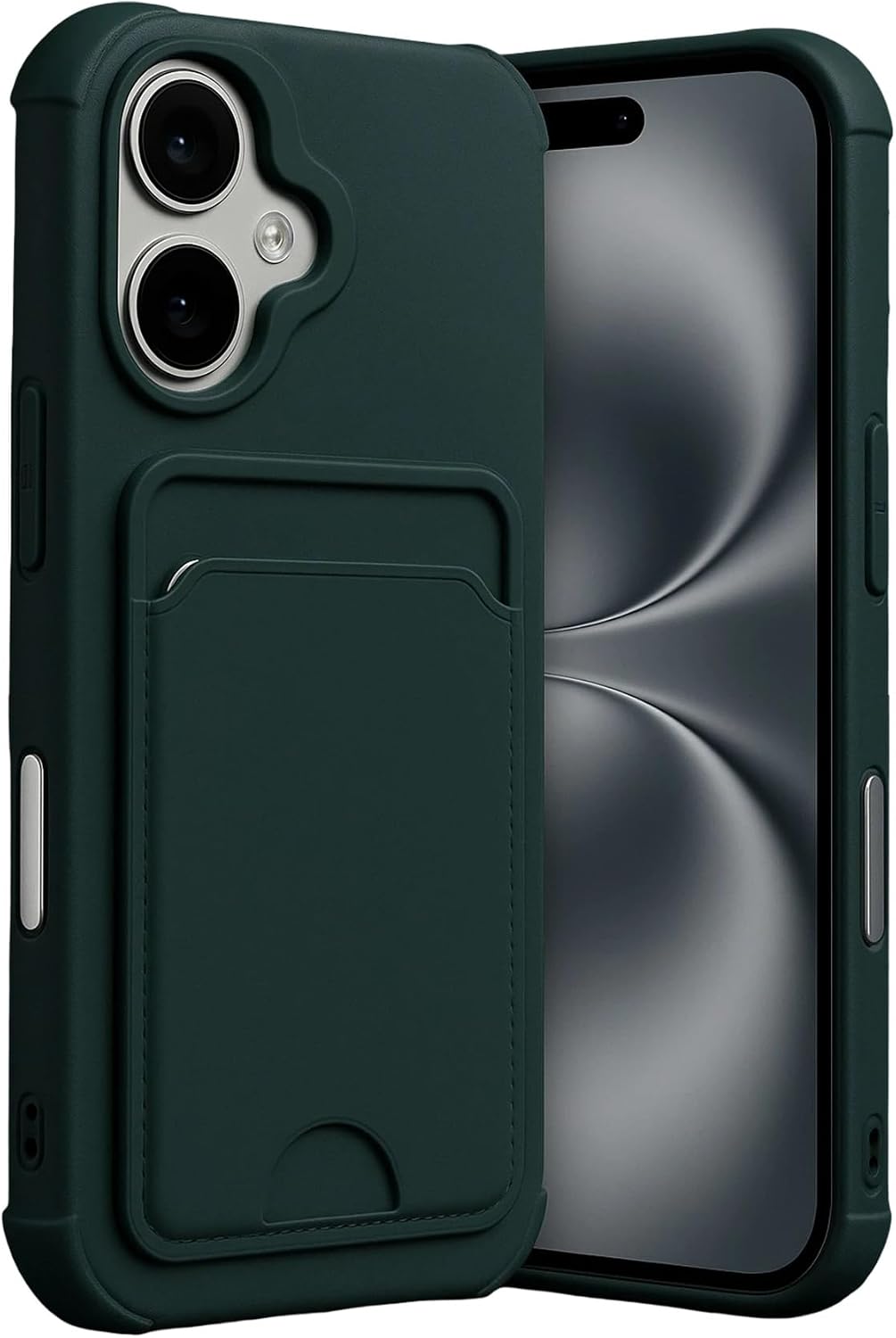 CONSTRAIN - iPhone 17 ile uyumlu Kılıf Kamera Ve Köşe Korumalı Kartlıklı Cüzdanlı Yumuşak Renkli Silikon Kapak içi Kadife - Koyu Yeşil