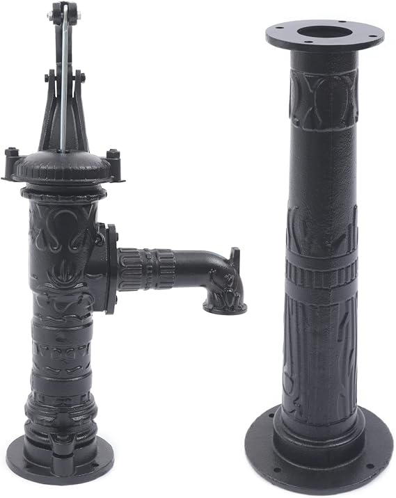 Antique Hand Operated Water Pump, Cast Iron Vintage Hand Operated Kettle Pump with Raised Base for Well Hand Operated Water Pump for Outdoor Home Garden Patio Pond Farm