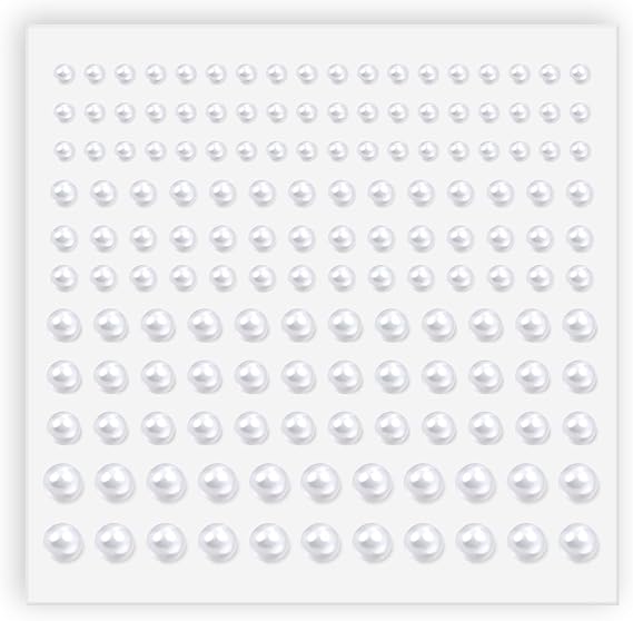 Pearl Stickers Self Adhesive Hair Pearls Gem White Jewel Sticker for Making Hair Decor Face,Body, Nail, Phone Art Craft Scrapbooking Embellishments Assorted Size 3mm/4mm/5mm/6mm (165)