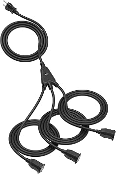 TiFFCOFiO Outdoor Extension Cord with 1 to 3 Splitter Outlets, 25FT Waterproof Cord with Safety Cover, 3 Electrical Outlets for Christmas Decorations, 16 AWG, ETL Listed