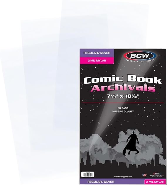 BCW Silver Age Comic Mylar Bags, 2 Mil, 7 1/4 x 10 1/2, 50 Count