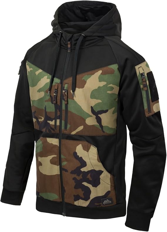 Helikon-Tex Rogue Hoodie Fullzip (US, Alpha, X-Large, Regular, Regular, Black/US Woodland)