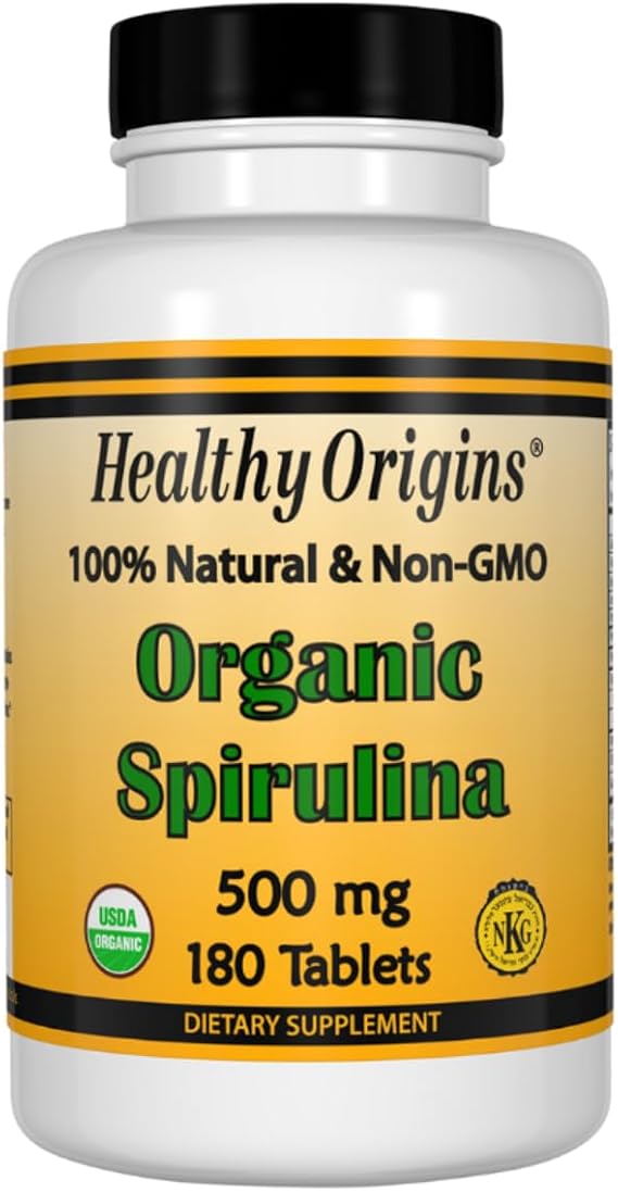 Healthy Origins Organic Spirulina 500 mg, Kosher, 180 Tablets