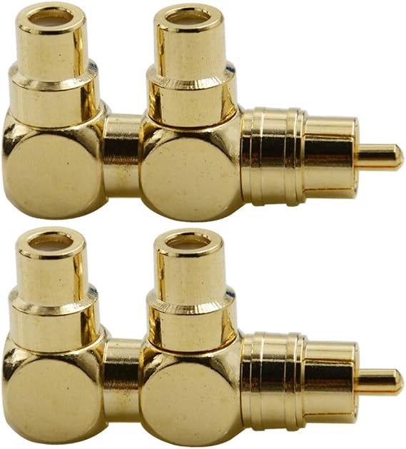 2PCS RCA Splitter Adapter Male to Two Female Right Angle Plug Audio Video Connector Copper Gold Plated AV Splitter