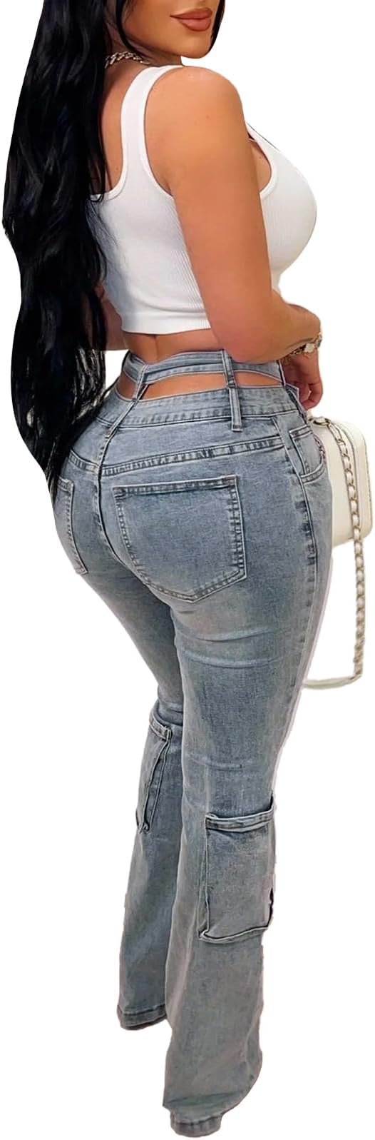 Women High Waist Skinny Jeans Trendy Butt Lifting Stretchy Denim Pants Double Waist Y2K Jeggings for Women
