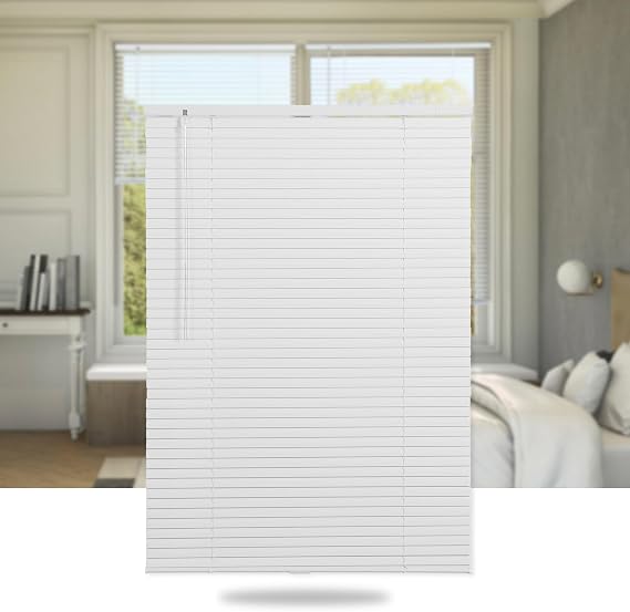 SEEYE Cordless Mini Blinds Aluminum Venetian Blind Horizontal Window Shades, 1" Slat Size - Rooming Darkening Blinds Anti-UV & Waterproof for Bedroom, Office, Easy to Install, 42" W x 64" H, White