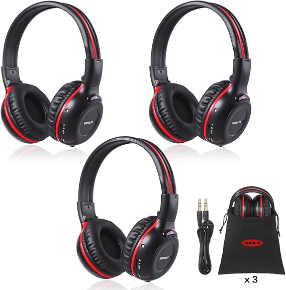 SIMOLIO Infrared Headphones for Car DVD for Honda Odyssey, uConnect, Chrysler Pacifica, Town & Country, Toyota Sienna,Wireless IR Headphone with Storage Bag & AUX Cord for TV, Outdoor Movie, 3 Pack