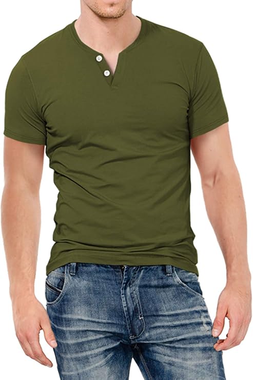 KUYIGO Mens Henley Shirts Slim Fit Short Sleeve Fashion Cotton Tops Tee
