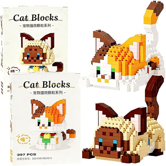 Cat Building Blocks, Micro Construction Building Bricks Mini Animal Bricks DIY Building Block Set 3D Puzzle Brick Creativity Bricks Micro Construction Bricks Gift for Birthday Carnival