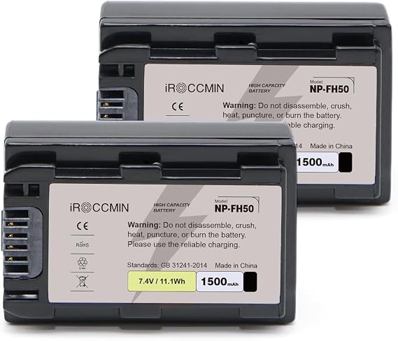2-Pack NP-FH50 1500mAh Battery for NP-FH30 NP-FH40 NP-FH50 NP-FH70 NP-FH100 Compatible with Sony Cyber-Shot DSC-HX1 HX100V DSC-HX200 HX200V, Sony Alpha DSLR-A230 ,A290 ,A330,A380 ,A390