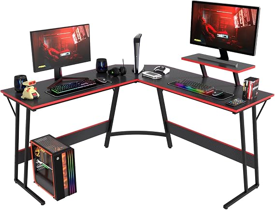 PayLessHere | L-Shaped Corner Desk | Black | Z-Shaped Design Computer Desk