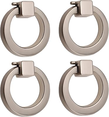 Zinc Alloy & Stainless Steel Ring Door Knocker, Modern Pull Handle for Cabinets and Drawers, Brushed Silver Finish