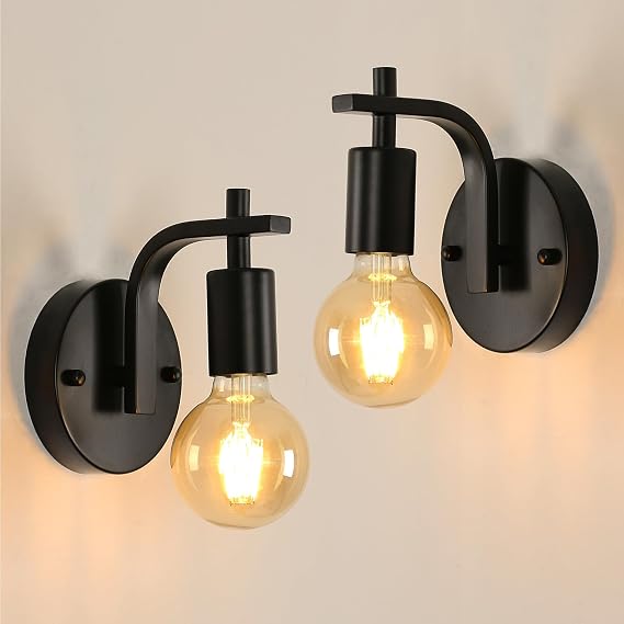 Black Wall Lights 2 Pack Industrial Wall Lamps Vintage E27 | E27 Metal Wall Sconce Lights Indoor for Bedroom, Living Room, Kitchen, Hallway, Restaurant, Bar, Bulb not included [Energy Class E]