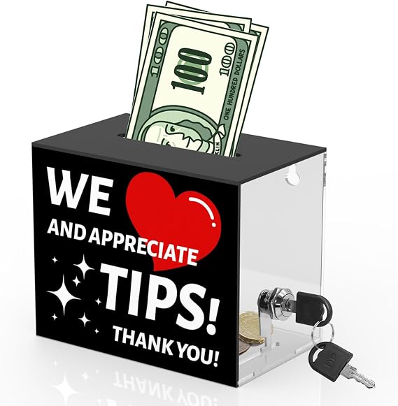 CHONOVO Lockable Acrylic Tip Jar with Thank you Design, Black Tip Box