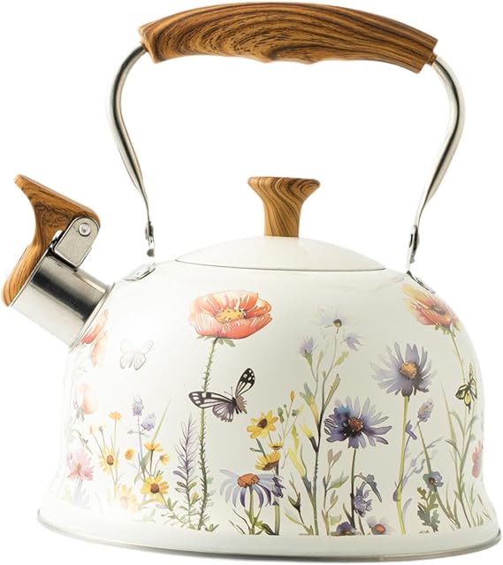 Ronyme 3L Multifunctional Whistling Kettle, Stainless Steel Stovetop Teapot with Wooden Handle and Loud Whistle, Coffee Tea Kettle for Kitchen Travel, Induction Cooktop Compatible Multi-stove