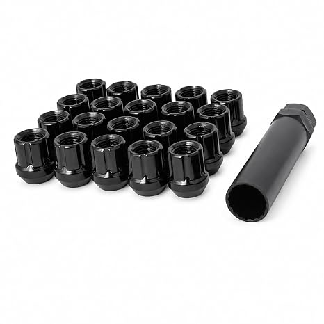 20 Open End Spline Drive Small Diameter 12x1.5 Black Lug Nut Kit with Key