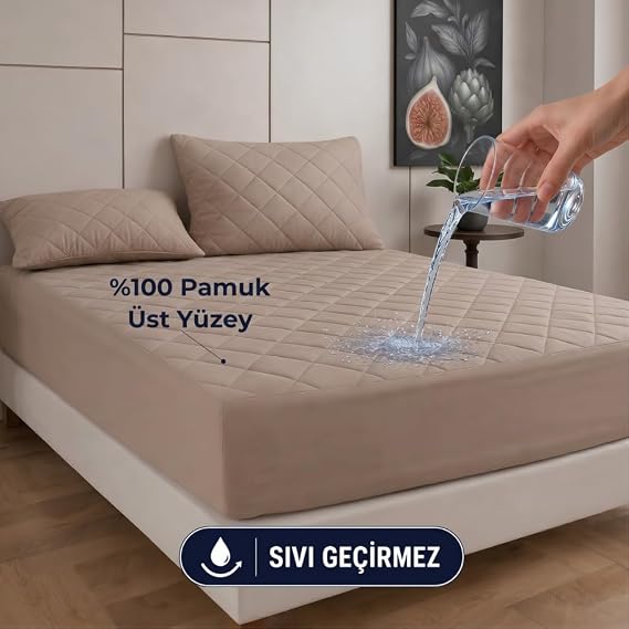 Formeya Kahverengi Kapitone Sıvı Geçirmez Yatak Koruyucu Fitted Alez Çarşaf%100 Pamuk 160X200