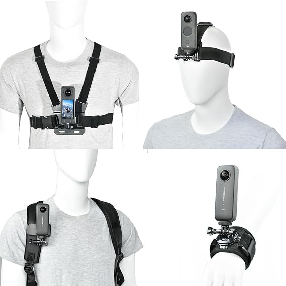 Accessory Kit for Insta360 X5/X4/X3/Ace Pro/Go3S - Action Camera Chest/Backpack/Head Strap Mount Bundle. Compatible with GoPro Hero 13-10, DJI Osmo 360, DJI Action 5