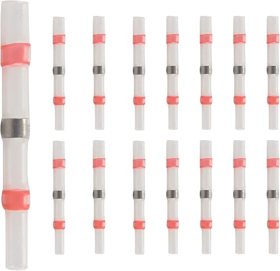 50Pcs Solder Seal Wire Connectors, Heat Shrink Butt Connector Waterproof Insulated Electrical Butt Terminals For Automotive Marine, 22-18 Awg, Red