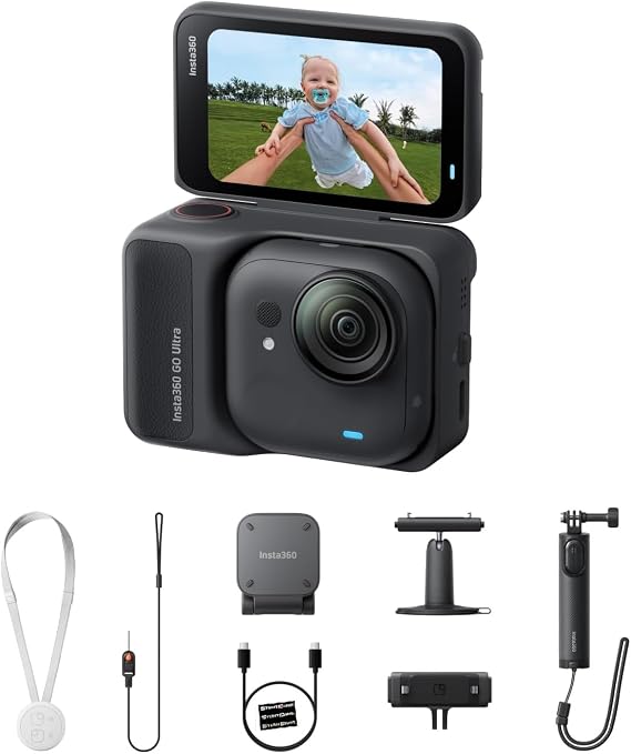 Insta360 GO Ultra Creator Bundle Midnight Black - Tiny Hands-Free 4K Cam, Lightweight & Portable, Low Light, Mount Anywhere, FlowState Stabilization, 200 Min Battery Life, Waterproof to 33ft
