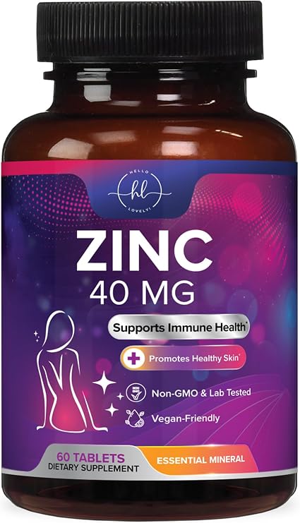 Zinc Supplements 40mg - High Potency Immune Support & Antioxidant Supplement - Best Zinc Supplement for Skin Health & Immune System Support, for Women & Men, Gluten Free, Bottled in USA - 60 Tablets