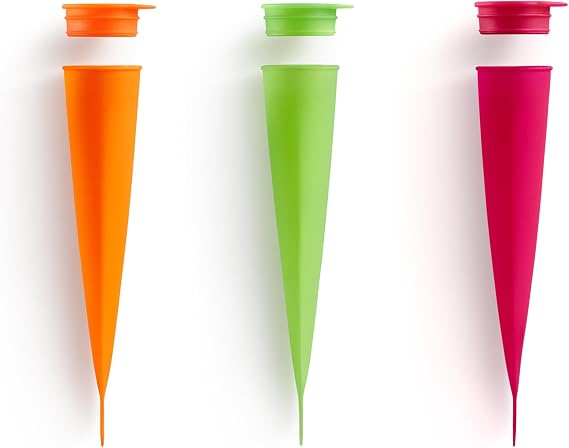 Lekue Ice Cream Pop Molds (Set of 3) - Ideal for Creating DIY Summer Treats, Homemade Popsicles, Fun Frozen Desserts - Easy-to-Fill, Reusable Silicone Molds with Secure Lids (Assorted Colors)