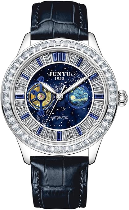 Mens Luxury Bling Diamond Tourbillon Automatic Leather Watches