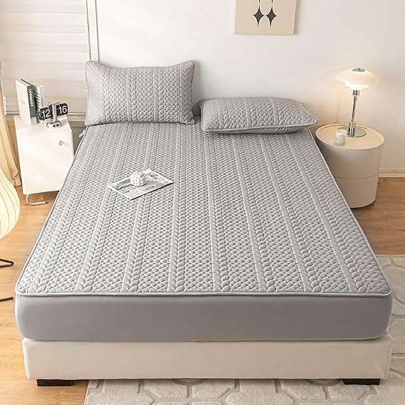 Waterproof Mattress Protector,Smooth Soft Breathable Noiseless,11" Deep Pocket, Breathable Hollow Cotton Filling Quilted Mattress Protector (Gray,Twin)