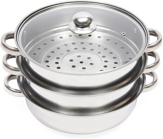 DYRABREST 3 Tier Multi Tier Layer Stainless Steel Steamers Pot For Cooking With Stackable Pan Stackable Pan Insert Lid, Three-layer Steamers, Food Steam, Vegetable Steamer Cooker, Steamer Cookware Pot