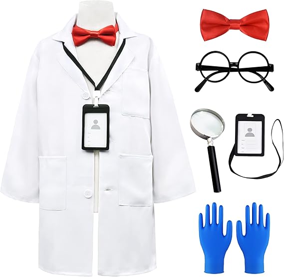 Scientist Costume for Kids Mad Scientist Lab Coat Costume 312 | Scientist Set with Goggles, Magnifying Glass, Gloves & Bow Tie for Boys & Girls, Halloween, Career Day, STEM & School Play