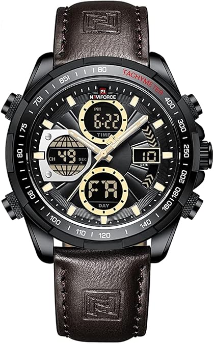 NAVIFORCE Men's Military Digital Watches Analog Quartz Waterproof Watch Sport Multifunctional Leather Wristwatch
