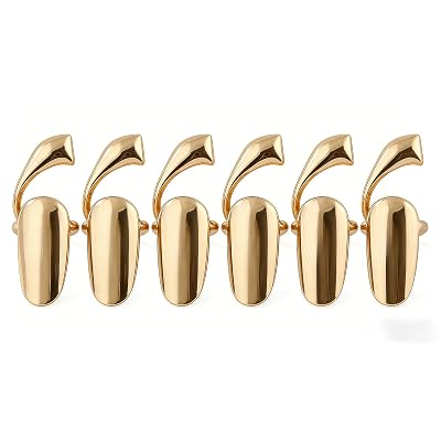 6 PCS Wome Fashion Finger Nail Ring Golden Fingernail Protective Nail Cap Cover Ring Art Tip Cover Nail Metal Decoration For Wedding Travel Party Bar Club Get Together Events Golden