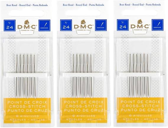 3 Pack DMC Size 24 Cross Stitch Needles (Total 18 Needles) - New Package