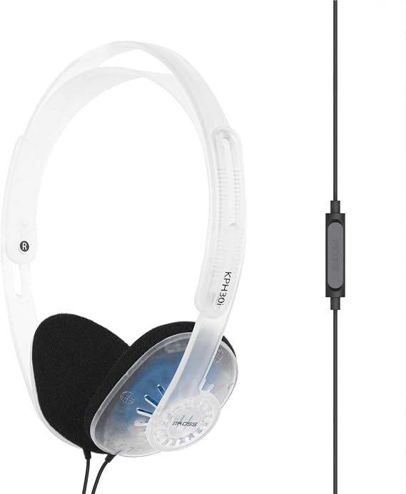 Koss KPH30i Clear Retro 90s Style On-Ear Headphones, Microphone, Wired Plug