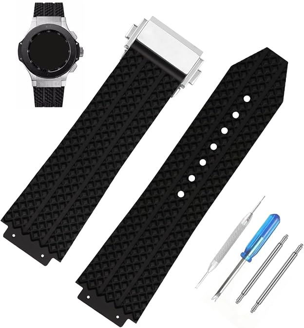 Big Bang Rubber 25mm Silicone Watch Bands Replacement Compatible for Hublot 19mm*25mm*22mm Big Bang Watch Strap Wirstband with metal buckle For Men and Women
