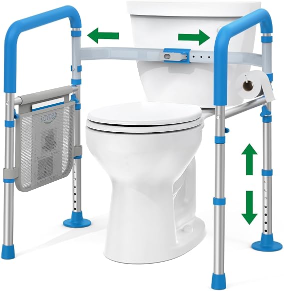 Loyoda Foldable Toilet Rails for Seniors with One-Button Adjustbale Width
