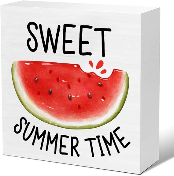 Summer Decor - Watermelon Decorations Sweet Summer Time Wooden Decorative Sign Farmhouse Home Decor 5 x 5 Inches