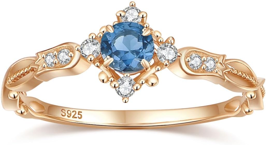 London Blue Topaz Engagement Ring for Women Created Emerald Rose Quartz Moss Agate Blue Sandstone Birthstone Wedding Anniversary Jewelry