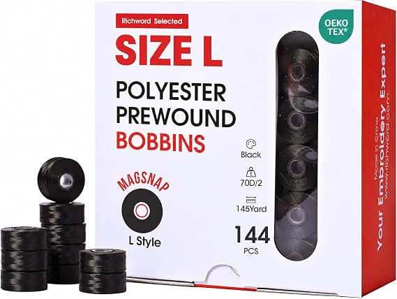 Poolin Style L (SA155) Black Magsnap Prewound Bobbins