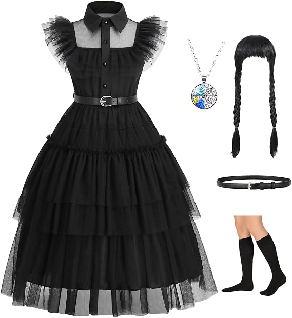 digi Halloween Black Costume Girls Dress,Halloween Birthday Cosplay Costumes for Kids 4-12 Years