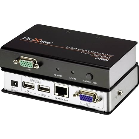 ATEN CE700A Console Extender USB VGA KVM Extender CAT5 up to 500ft - Built in ESD - Includes 2X Power Adapters for Local and Remote Unit, KVM Cables and Rack Mount kit