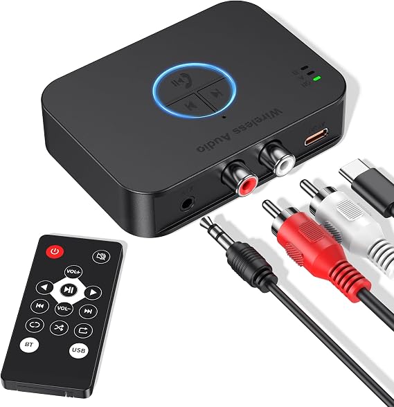Bluetooth 5.4 Adapter Stereo System Bluetooth Transmitter Receiver with Aux 3.5 mm RCA Jack Bluetooth Aux Adapter HiFi Bluetooth Transmitter Receiver with 3D Surround for TV Speaker Projectors