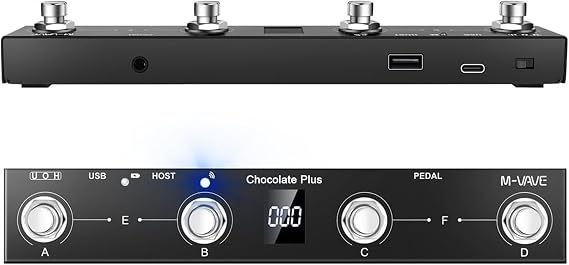 M-VAVE Chocolate Plus Wireless MIDI Foot Controller, 4-Button Footswitch