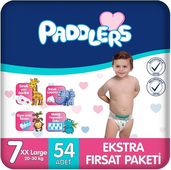Paddlers Bebek Bezi 7 Numara XX-Large 54 Adet (20-30 Kg) Ekstra Fırsat Paketi