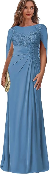Lace Mother of The Bride Dresses for Women Long Formal Dress with Cape
