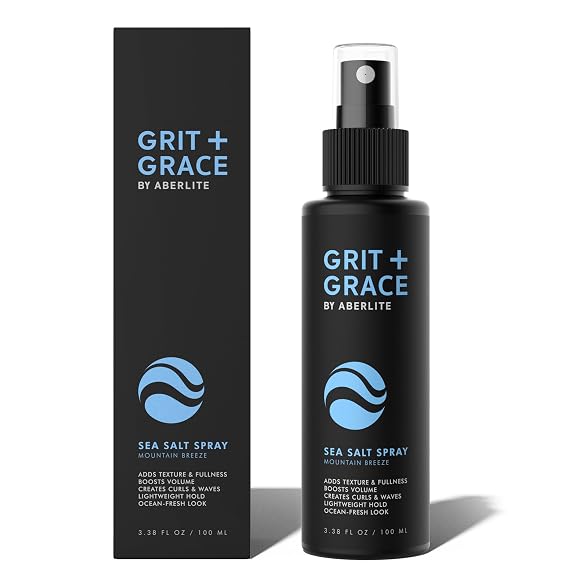 Aberlite Grit+Grace Sea Salt Spray for Men & Women Beach Look - Hair Texture Styling Product for Beach Waves - Curly & Wavy Hair Texture Spray (3.38 FL OZ)