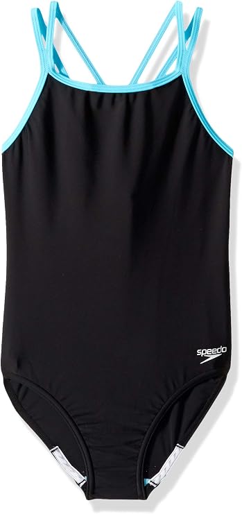 Speedo Girl's Swimsuit One Piece Solid Cross Back Multi Straps