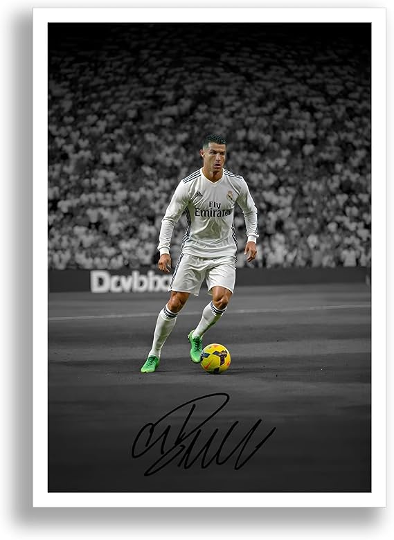 Cristiano Ronaldo CR7 Signed Photo Barcelona Poster Print Autograph Framed Display Memorabilia Portugal Gift (A3 poster only (B&W))