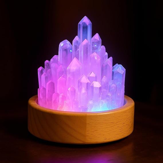 8 Colors Crystal Lamp, USB Night Light with Wood Base