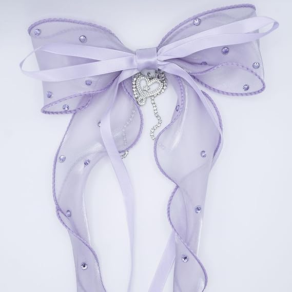 JoJo Siwa Joelle Fairytale Lilac Hair Bow with Rhinestone Infinity Heart Bracelet, Girls Hair Clip